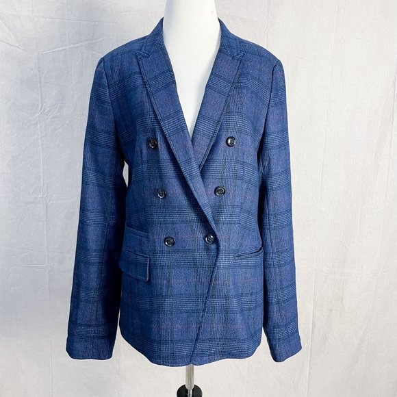 Banana Republic Jackets & Blazers - Banana Republic Plaid Double Breasted Wool Blend Blazer Long 10 Tall